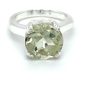 Green Amethyst 6.02ct Platinum Finish Silver Ring